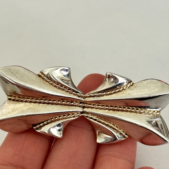 Vintage 925 Sterling Silver & 14K Gold Braided Two Tone Modern Abstract Brooch - Picture 5 of 11